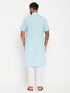 Vastramay Men's Aqua Blue Solid Kurta with White Pant Style Pyjama Set